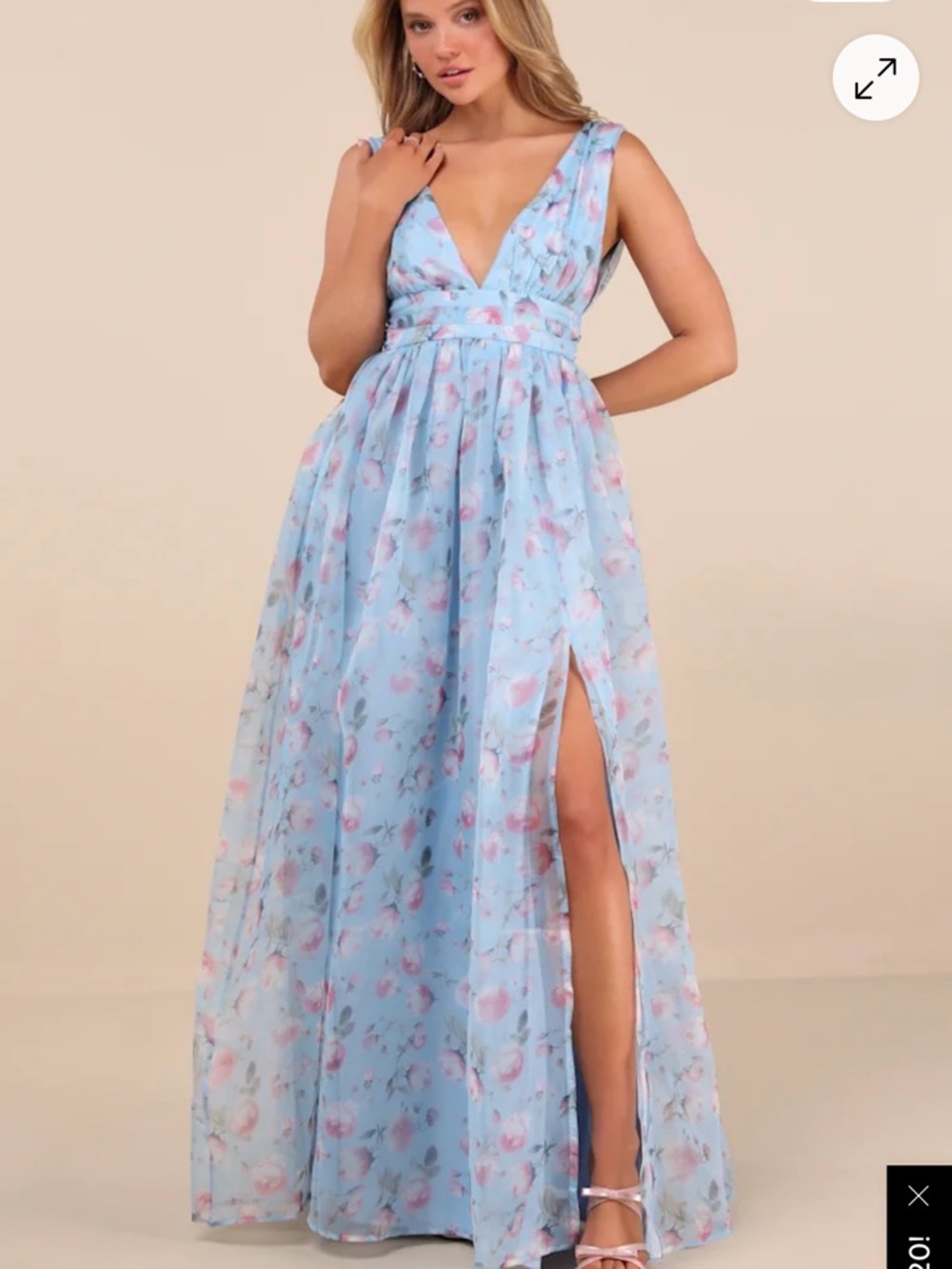 Lulu's Sky Blue Floral V-Neck Maxi Dress with Pink Accents